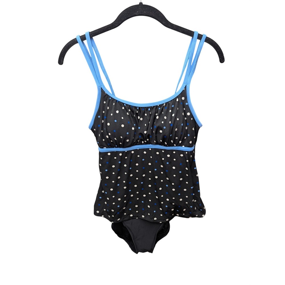 Catalina Tankini Swimsuit Womens Medium Black Polka Dot Empire Waist